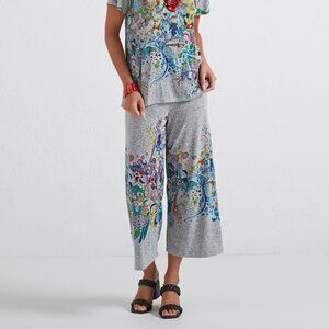 Inoah Festive Fireworks Gray Printed Soft Ankle Pants Plus Size 2X
